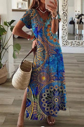 Vestido largo con abertura y cuello en V con estampado Ambilight